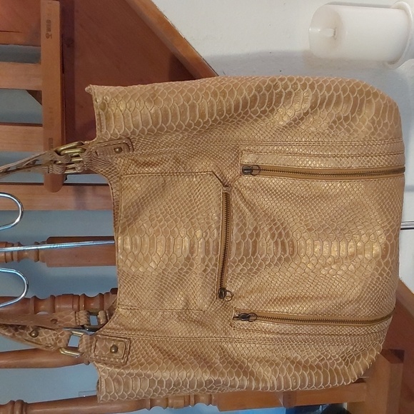 Botkier Vintage Tan Bronze Shimmery Lambskin Snake print Shoulder Bag Y2K - Picture 2 of 12